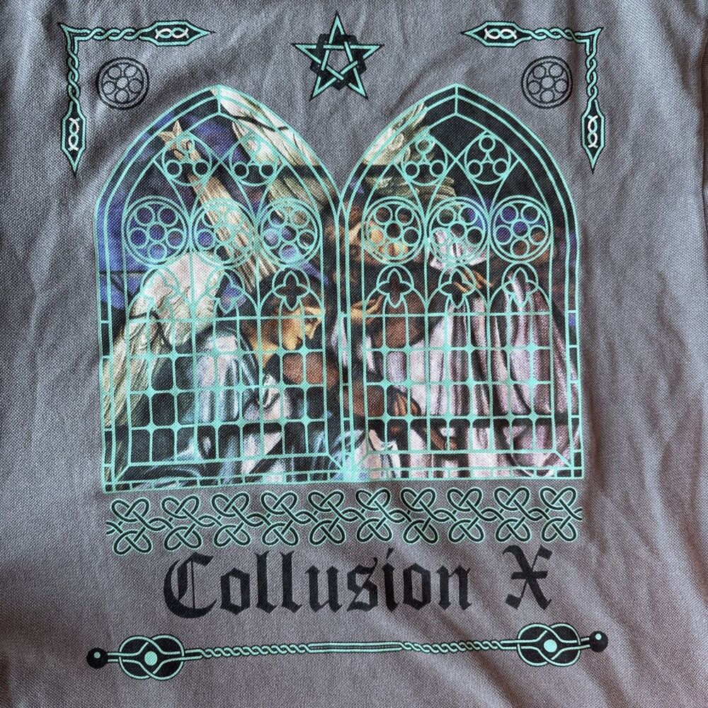 Collusion Men Grey Gothic Art Graphic Print Cotton T-Shirt XS